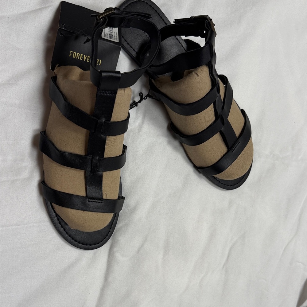 Forever 21 Elegant Black Strappy Sandals size 9 women sit high on ankle - Picture 7 of 12